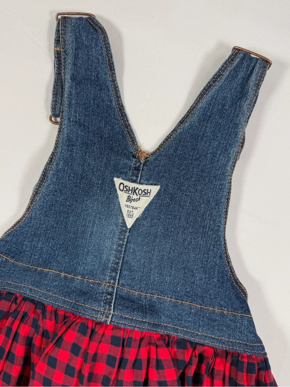 OSHKOSH B’GOSH Toddler Girl Denim Plaid Vestbak Overall Dress Western Cowgirl 3T
